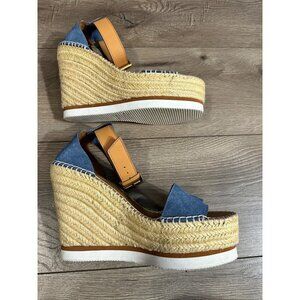 See By Chloe Blue SuedeWedge Espadrilles 40 10 US